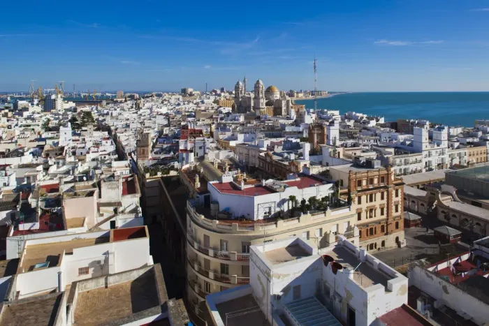 Framed Print : Spain, Andalucia Region, Cadiz Province, Cadiz, elevated city view with the Cathedral Framed Print : Spain, Andalucia Region, Cadiz Province, Cadiz, elevated city view with the Cathedral