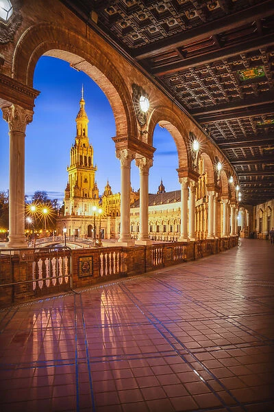 Spain, Andalucia, Seville. The Plaza De Espana in Maria Luisa Park