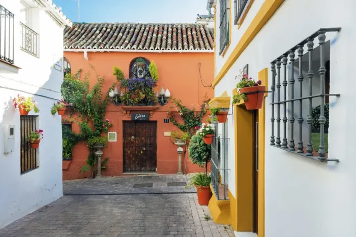 Framed Print : Spain, Andalusia, Estepona, Old town, Colourful streets Framed Print : Spain, Andalusia, Estepona, Old town, Colourful streets