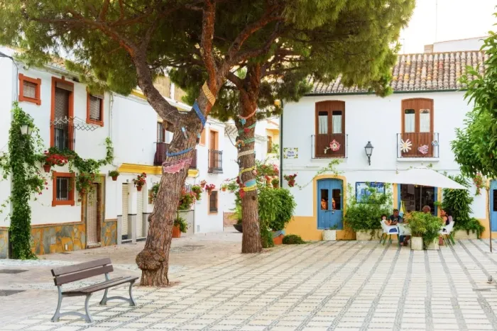 Framed Print : Spain, Andalusia, Estepona, Old town; Colourful square Framed Print : Spain, Andalusia, Estepona, Old town; Colourful square
