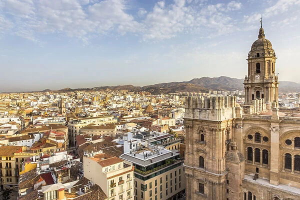 Spain, Andalusia, Malaga, View of Malaga Cathedral from an elevated point of view