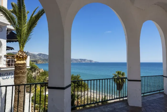 Framed Print : Spain, Andalusia, Mediterranean Sea, Costa del Sol, Nerja town, Balcon de Europa place Framed Print : Spain, Andalusia, Mediterranean Sea, Costa del Sol, Nerja town, Balcon de Europa place