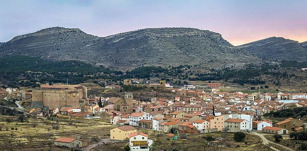 Spain, Aragon, Mora de Rubielos, Panoramic view of Mora de Rubielos