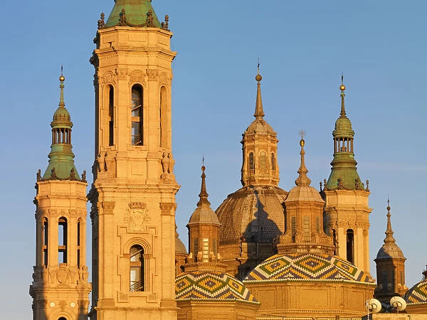 Spain, Aragon Region, Zaragoza, Basilica del Pilar, Close-up of spires