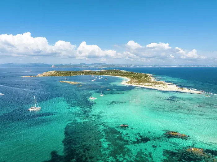 Framed Print : Spain, Balearic Islands, Formentera, Ses Illetes, Elevated view of Espalmador island