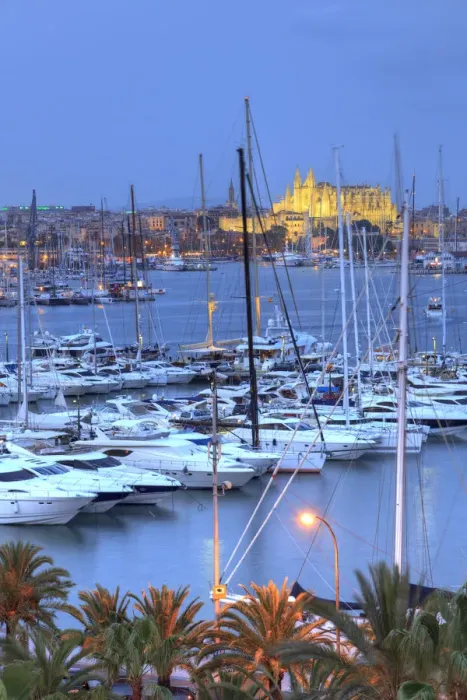 Framed Print : Spain, Balearic Islands, Mallorca, Palma de Mallorca, view of Harbour and Old Town
