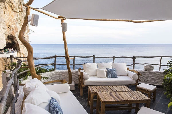 Spain, Balearic Islands, Menorca, A terrace in the Cova d en Xoroi discoteque
