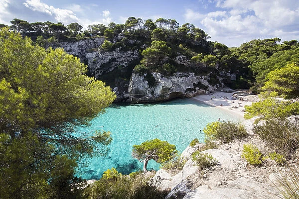 Spain, Balearic Islands, Menorca, Crystal clear water of Cala Macarelleta