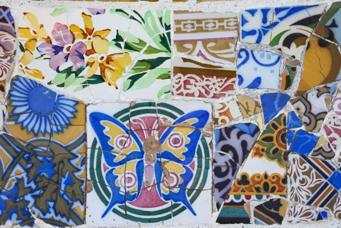 Framed Print : Spain, Barcelona, Guell Park, Mosaic detail of the Terrace Seats Framed Print : Spain, Barcelona, Guell Park, Mosaic detail of the Terrace Seats