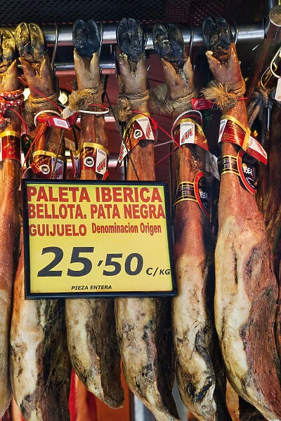 Spain, Barcelona, The Ramblas, La Boqueria Market, Spanish Hams