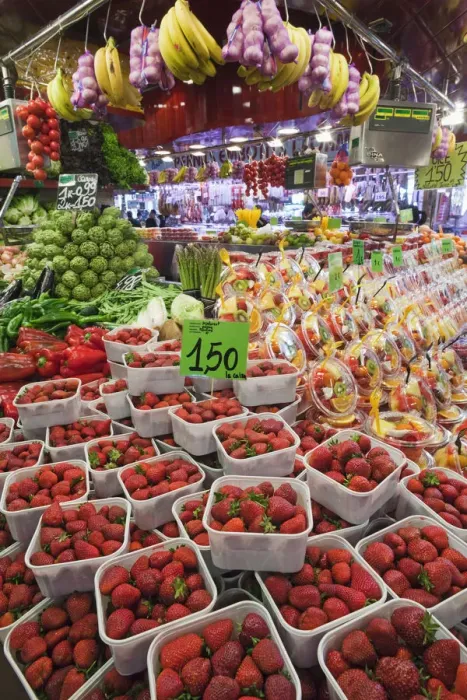 Framed Print : Spain, Barcelona, The Ramblas, La Boqueria Market, Fruit Stall Display Framed Print : Spain, Barcelona, The Ramblas, La Boqueria Market, Fruit Stall Display