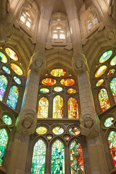 Spain, Barcelona, Sagrada Familia, Stained Glass Windows