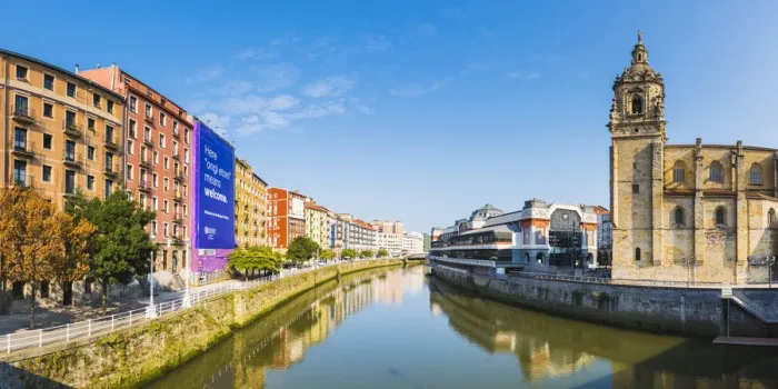 Framed Print : Spain, Basque Country, Bilbao. Nervion river and the Mercado de la Ribera market Framed Print : Spain, Basque Country, Bilbao. Nervion river and the Mercado de la Ribera market