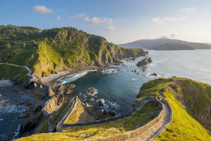 Framed Print : Spain, Basque Country, Gaztelugatxe. Walkway to the hermitage at sunset Framed Print : Spain, Basque Country, Gaztelugatxe. Walkway to the hermitage at sunset