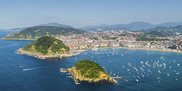 Spain, Basque Country, San Sebastian (Donostia). Santa Clara Island and the Concha Bay