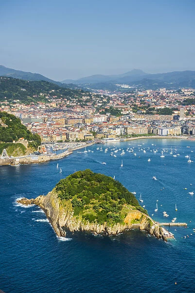 Spain, Basque Country, San Sebastian (Donostia). Santa Clara Island and the Concha Bay