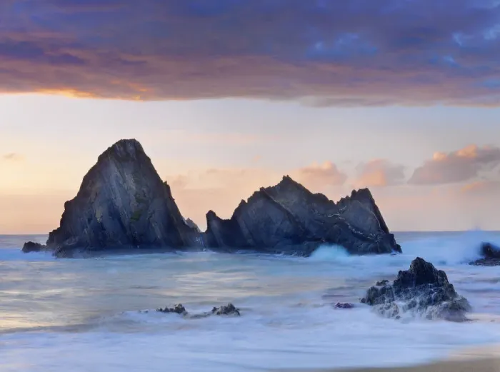 Framed Print : Spain, Basque, Ondarroa, rock formations at sea