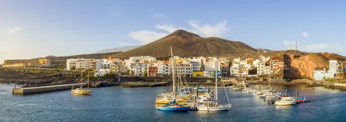 Framed Print : Spain, Canary Islands, El Hierro Island, La Restinga, town view from the port