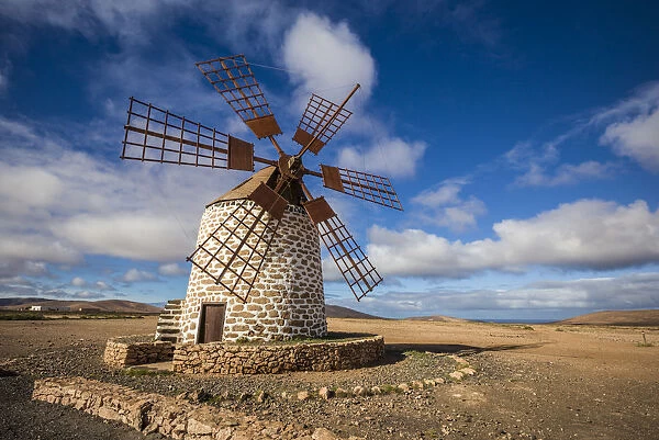 Spain, Canary Islands, Fuerteventura Island, Tindaya, traditional island windmill