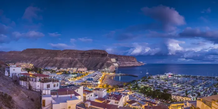 Framed Print : Spain, Canary Islands, Gran Canaria Island, Puerto de Mogan, high angle view of marina