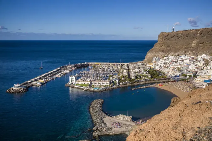Framed Print : Spain, Canary Islands, Gran Canaria Island, Puerto de Mogan, marina view with Hotel Framed Print : Spain, Canary Islands, Gran Canaria Island, Puerto de Mogan, marina view with Hotel
