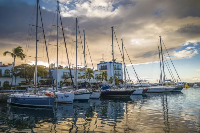 Framed Print : Spain, Canary Islands, Gran Canaria Island, Puerto de Mogan, resort marina, dawn Framed Print : Spain, Canary Islands, Gran Canaria Island, Puerto de Mogan, resort marina, dawn
