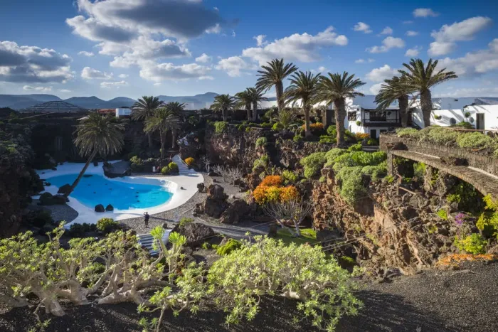 Framed Print : Spain, Canary Islands, Lanzarote, Jameos del Agua, complex inside old lava tube, designed Framed Print : Spain, Canary Islands, Lanzarote, Jameos del Agua, complex inside old lava tube, designed