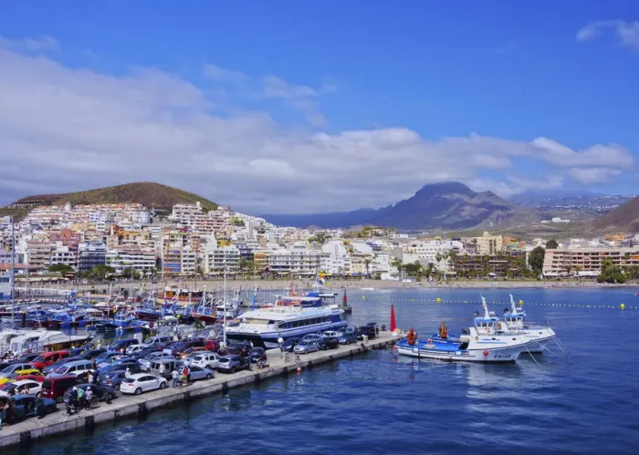 Framed Print : Spain, Canary Islands, Tenerife, Los Cristianos, View from the port towards the city Framed Print : Spain, Canary Islands, Tenerife, Los Cristianos, View from the port towards the city