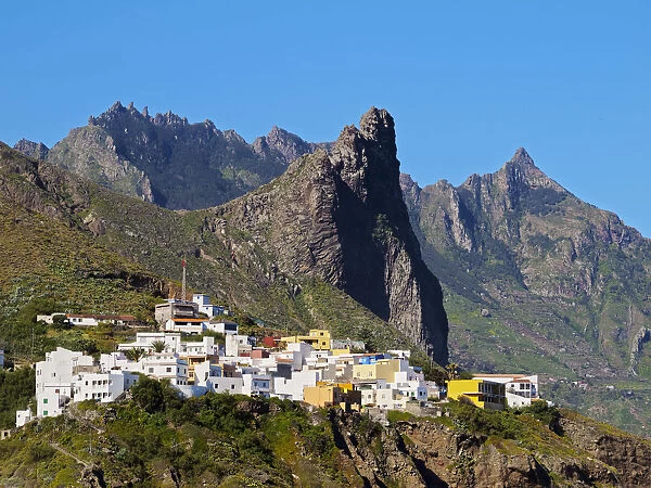 Spain, Canary Islands, Tenerife, Almaciga, View of the village and the Anaga Mountains
