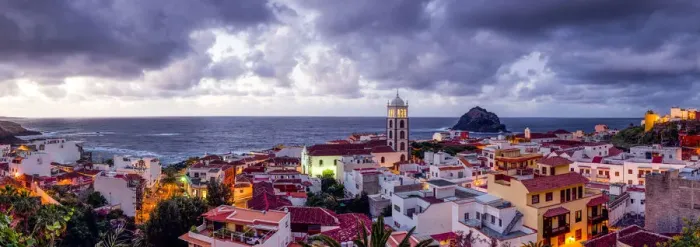 Framed Print : Spain, Canary Islands, Tenerife Island, Garachico, elevated town view with the Iglesia de