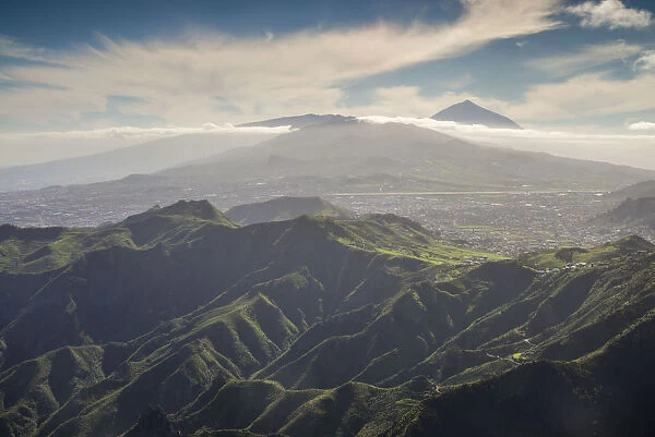 Spain, Canary Islands, Tenerife Island, Los Mercedes, elevated view of El Teide Mountain