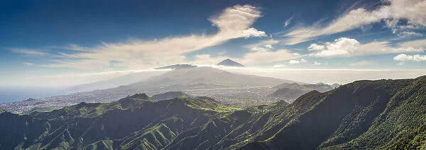 Spain, Canary Islands, Tenerife Island, Los Mercedes, elevated view of El Teide Mountain