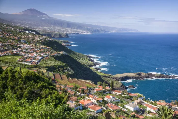 Framed Print : Spain, Canary Islands, Tenerife Island, El Sauzal, elevated view of the west coast