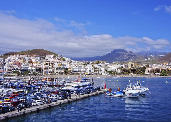 Spain, Canary Islands, Tenerife, Los Cristianos, View from the port towards the city