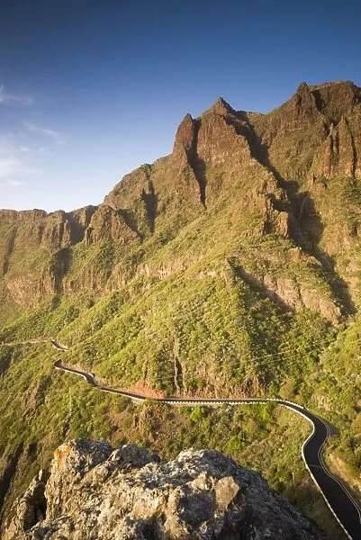 Spain, Canary Islands, Tenerife, Masca, elevated view of the mountain road