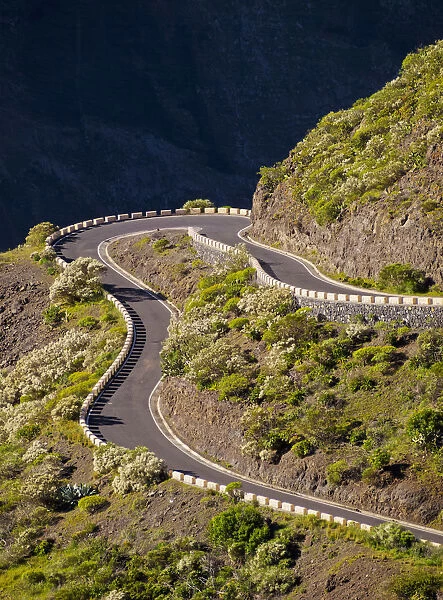 Spain, Canary Islands, Tenerife, Masca, Curvy Road in Teno Mountains
