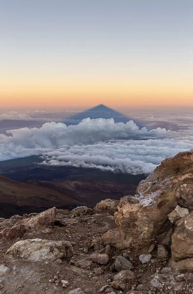 Spain, Canary Islands, Tenerife, Pico de Teide, the Teide shadow cast on the sea at dawn