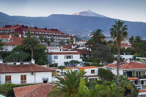 Spain, Canary Islands, Tenerife, Puerto de la Cruz, dawn view of Pico del Teide