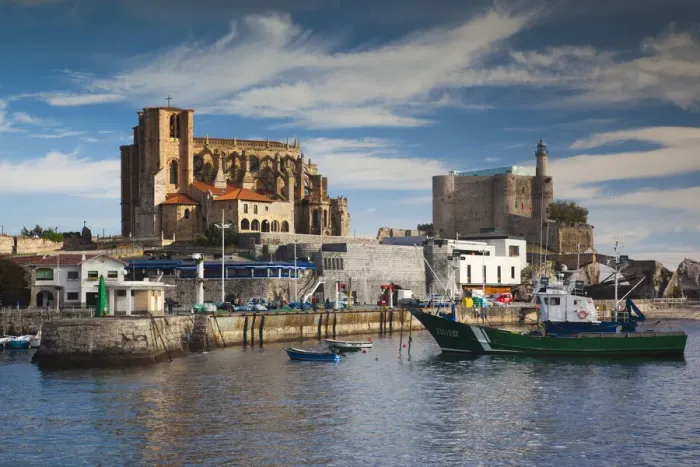 Framed Print : Spain, Cantabria Region, Cantabria Province, Castro-Urdiales, view of town and harbor Framed Print : Spain, Cantabria Region, Cantabria Province, Castro-Urdiales, view of town and harbor
