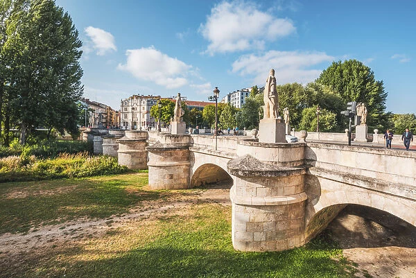 Spain, Castile and Leon, Burgos. The 13th-century the bridge (Puente) of San Pablo