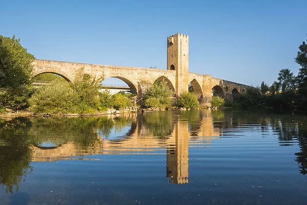 Spain, Castile and Leon, Frias. The 12th-century stone bridge over the Ebro river