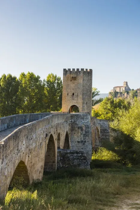 Framed Print : Spain, Castile and Leon, Frias. The 12th-century stone bridge over the Ebro river