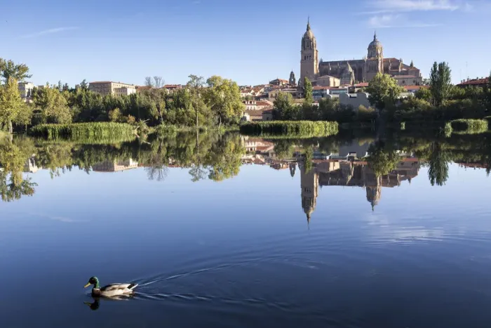 Framed Print : Spain, Castile and Leon, Salamanca, View of the Cathedral from the Tormes river jetty Framed Print : Spain, Castile and Leon, Salamanca, View of the Cathedral from the Tormes river jetty