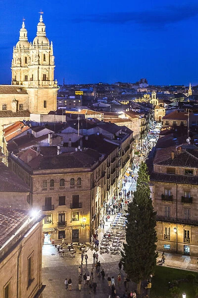 Spain, Castile and Leon, Salamanca, Rua Mayor street, The towers of the Pontifical Univeristy