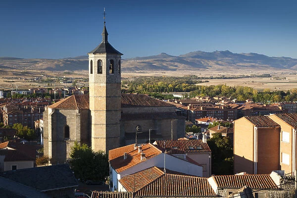 Spain, Castilla y Leon Region, Avila Province, Avila light on the Church of Santiago