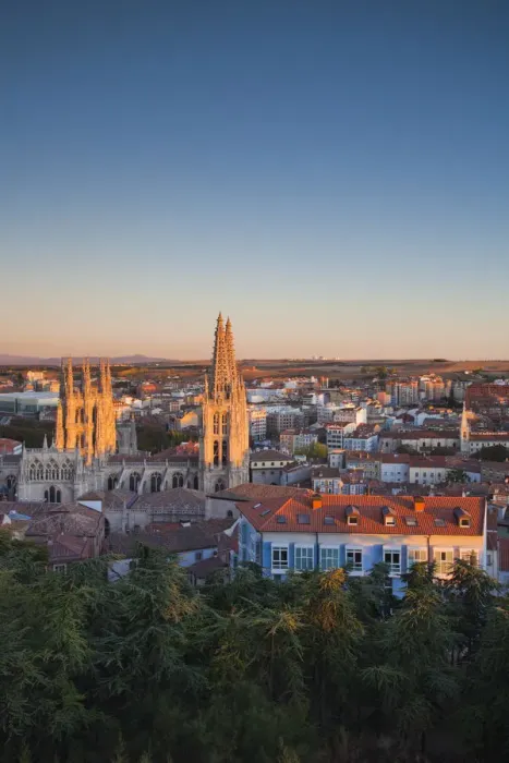 Framed Print : Spain, Castilla y Leon Region, Burgos Province, Burgos, Burgos Cathedral, elevated view