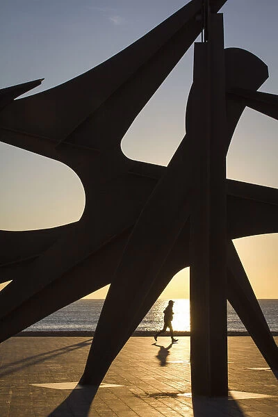 Spain, Catalonia, Barcelona, Barceloneta, The Homage to Swimming sculpture on the Barceloneta beach