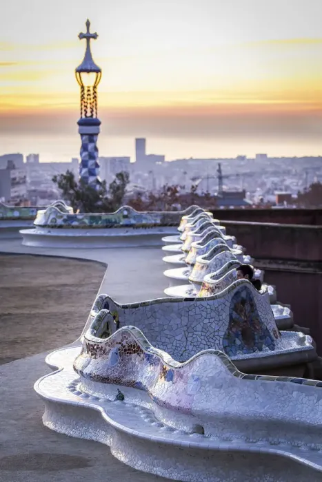 Framed Print : Spain, Catalonia, Barcelona, Carmelo Hill, Modernist architecture on the Terrace of Parc Guell Framed Print : Spain, Catalonia, Barcelona, Carmelo Hill, Modernist architecture on the Terrace of Parc Guell