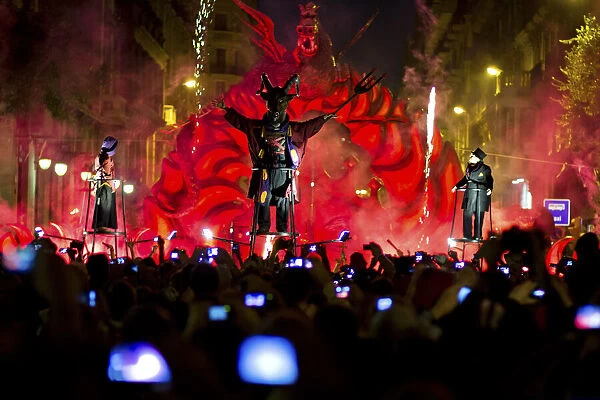 Spain, Catalonia, Barcelona, Gothic district, The Correfoc parade in Via Laietana during La Merce festival