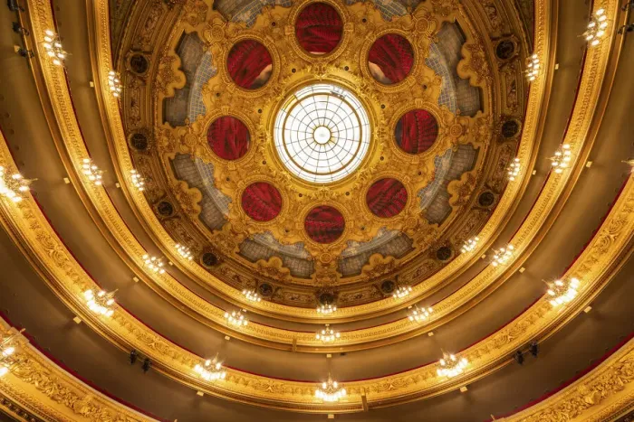 Framed Print : Spain, Catalonia, Barcelona, Liceu, The ceiling of the Liceu theatre